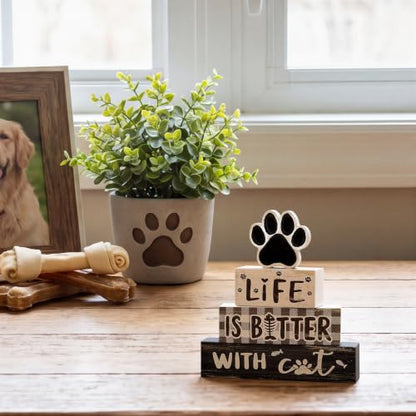 Smile Rustic Pet Stackable Wooden Blocks Tiered Tray Decor - style: Pet Cat