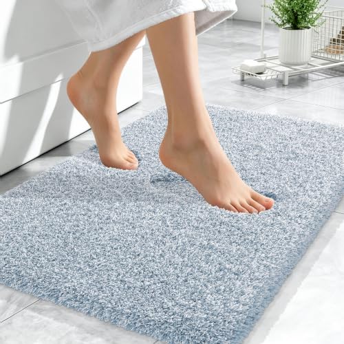 OLANLY Microfiber Bathroom Rugs 24x16, Quick Dry Mat, Airy Blue and White - color: Airy Blue and White, size: 24" X 16"