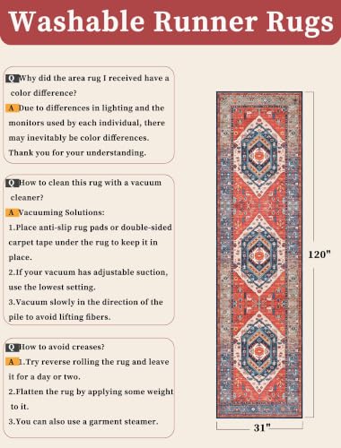 SERISSA 2'6"x10' Washable Non Slip Boho Runner Rug for Hallway，Rust - color: Rust/Multi, size: 2'6" x 10' (Runner)