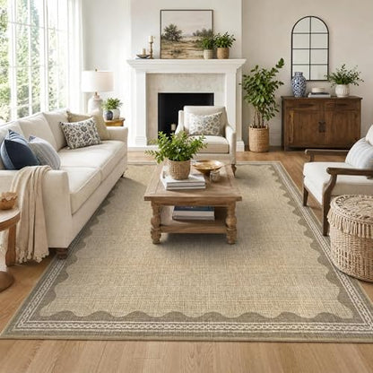 GarveeHome Scalloped Rug - color: Jute, size: 5' x 8' (Rectangular)