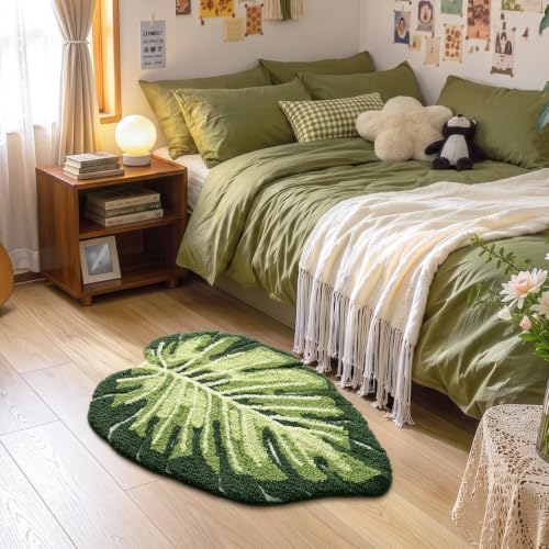 LUMI Bathroom Rug Green Leaf, Absorbent Non Slip Bath Mat, 23.5"x31.5" - color: Ample Monstera