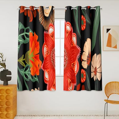 Tyrot Black Floral Grommet Blackout Curtains, 52W x 45L, 2 Panels - color: Crimson Shadow, size: 52"W x 45"L (Pack of 2)