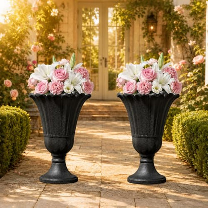 NicBex 24" Tall Urn Planters for Outdoor Plants Set of 2 - Black Petal - color: Black