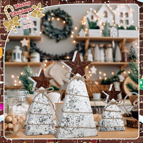 Bucherry 3 Pcs Wooden Christmas Tree Tabletop Decoration