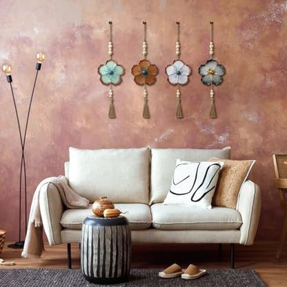 Tandefio 4 Pcs Metal Floral Tassels with Farmhouse Wood Beads, Retro - color: Retro