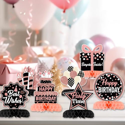 12 Pcs Birthday Table Decorations Glitter Rose Gold Black Birthday Decor - style: Rose Gold Black