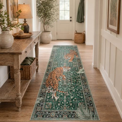 Moynesa 2'6"x8' Runner Rug for Hallway, Washable Green Boho Tiger Runner - color: Green, size: 2'6" x 8' (Rectangular)