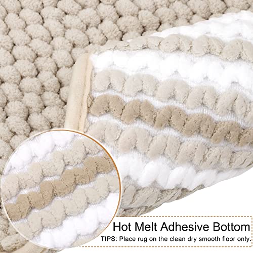 PiccoCasa Chenille Striped Bathroom Rug, Non Slip 20x32 Khaki & White - color: Khaki & White, size: 1'8" x 2'8" (Rectangular)