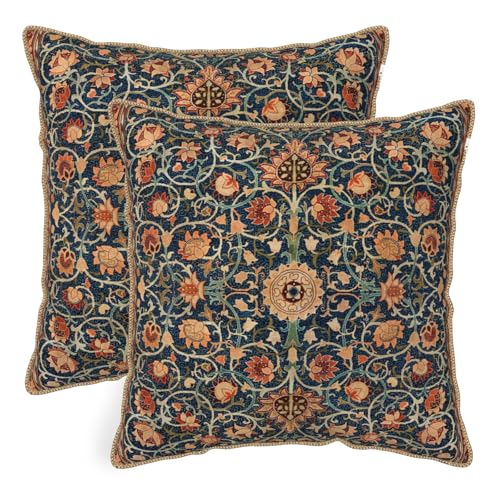 Vintage Floral Soft Velvet Throw Pillow Covers Set of 2 Burnt Orange Navy Flowers Plant Decorative Pillow Covers 16x16 Inch Art Botanical Pillow Case For Sofa Couch Outdoor Farmhouse Home Decor - color: Burnt Orange, size: 16" x 16" (Pack of 2)