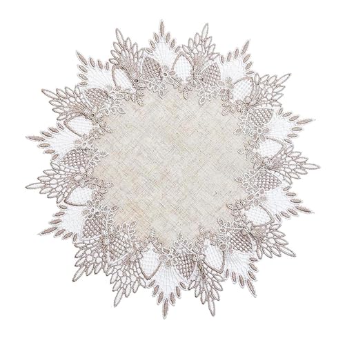2 Pcs Lace Doily, 15" Round Neutral Earth Tones Beige Lace Coffee Table Topper Linen Style Tablecloth Placemats with Embroidery Edge for Dining Room - size: 15"