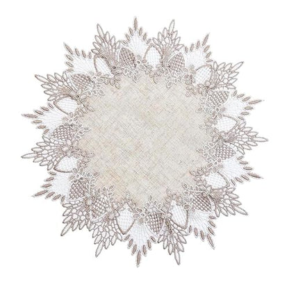 2 Pcs Lace Doily, 15" Round Neutral Earth Tones Beige Lace Coffee Table Topper Linen Style Tablecloth Placemats with Embroidery Edge for Dining Room - size: 15"
