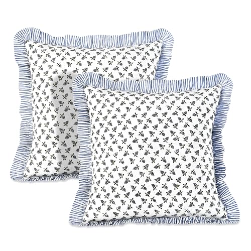 Ridhi Baby Blossoms Block Print Ruffle Pillow Covers 18x18 Inch Set of 2 - color: Baby Blossoms, size: 18" x 18" (Pack of 2)