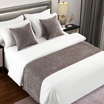 AMBERIS Bed Runner Grey, Chenille Soft No Fading Modern Bed Scarf (Pillowcases Sold Separately) - color: Grey, size: 5'11" x 1'8" (for 1.2m Bed)