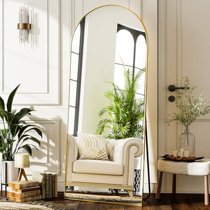 Matte Gold Arched 65"x24" Mirror Full Length Leaning Hanging - color: Gold, size: 65"L x 24"W