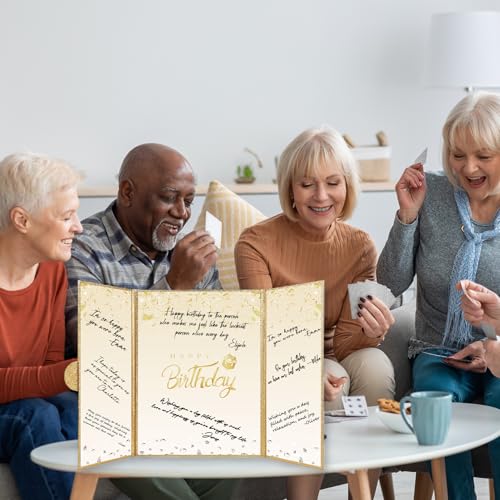 Crenics Gold Happy Birthday Guest Signature Book Alternative 18" x 12" - color: Gold and White
