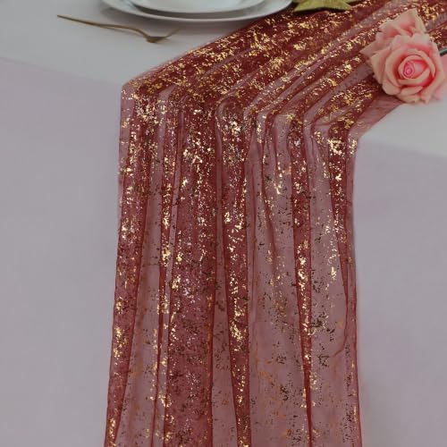 Snowkingdom 10Pcs 10Ft Burgundy Gold Gauze Sheer Table Runner - color: Burgundy Gold, size: 10FT/10Pcs