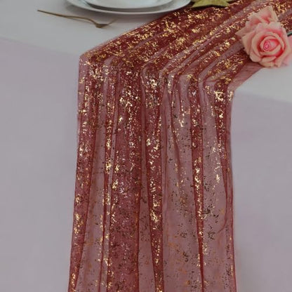 Snowkingdom 10Pcs 10Ft Burgundy Gold Gauze Sheer Table Runner - color: Burgundy Gold, size: 10FT/10Pcs