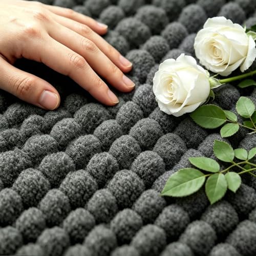SUBRTEX 욕실 러그, U자형 셔닐 욕실 러그 61cm x 50.8cm(24인치 x 20인치) 부드럽고 짧은 플러시 욕실 매트 부드러운 샤워 매트 수분 흡수 샤워 매트 빠른 건조 세탁기 세탁 가능, 그레이 - color: 회색., size: 24" X 20" (Contour Rug)