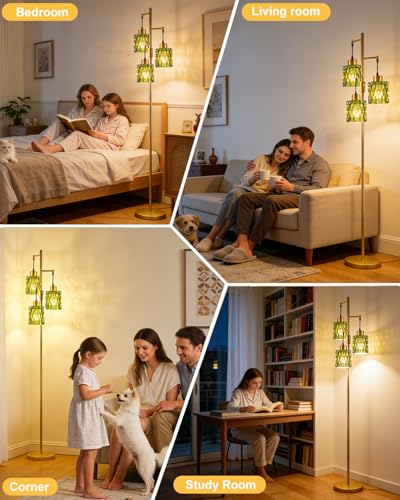 Lightdot Green Glass Floor Lamp Farmhouse Mid Century Standing Tall Lamp - color: 3 Green Glass-Gold G