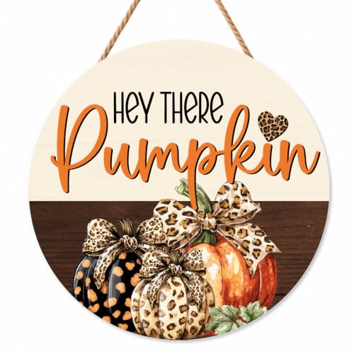 Fall Pumpkin Decorations for Home, Hey There Welcome Wooden Sign - color: Brown