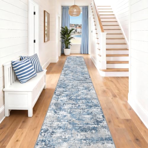 Long Hallway Runner Rug 2.6x16ft Textured Non Slip for Dogs,Ocean Blue - color: Abstract- Ocean Blue, size: 2'7" x 16' (Runner)