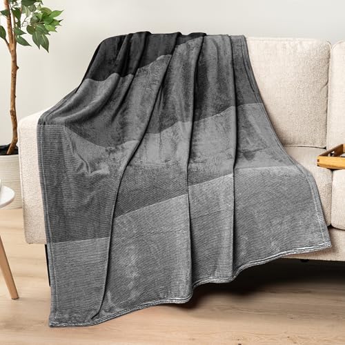 PAVILIA Black Ombre Fleece Throw Blanket for Couch Sofa Bed, 60x80 Twin - color: Gradient - Black, size: 60 x 80 Inches - Twin