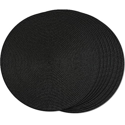 FunWheat Round Braided Placemats Set of 8 Place Mats for Dining Table Woven Washable Non-Slip Table Mats 15 Inch(Black,8pcs) - color: Black, size: Set of 8