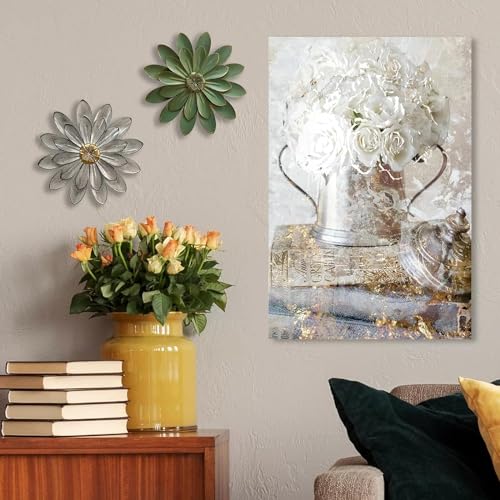 Novbvia Metal Flower Wall Sculpture,12" Grey Rustic Modern Floral Artwork - color: 03B-Grey
