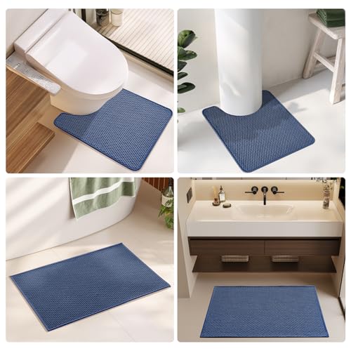 TYUU Bathroom Rugs Non Slip Washable, Super Absorbent Thin Bath Mat Quick Dry Low Pile Bathroom Rug, Navy Blue 20"x48" - color: Navy Blue, size: 1'8" X 4' (Rectangular)