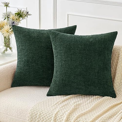 MIULEE Soft Chenille Throw Pillow Covers Green 16x16 Inch Pack of 2 - color: Green, size: 16" x 16" (Pack of 2)