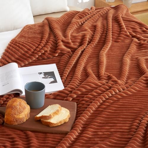 MIULEE Fall Rust Throw Blanket 3D Ribbed Jacquard Fleece Flannel Velvet Plush Decorative Bed Blanket (Throw, 50" x 60") - Super Soft, Lightweight, Warm and Cozy for Couch Sofa Home Decor - color: Rust, size: 50"x60"