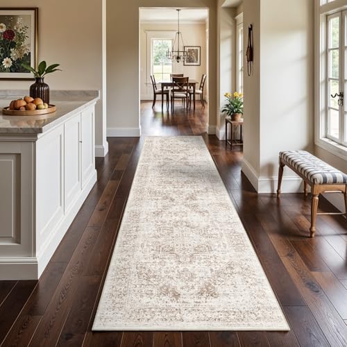3x12 Washable Hallway Runner Rug: Long Vintage Soft Non Slip Rug IvoryBeige - color: Ivory/Beige, size: 3x12