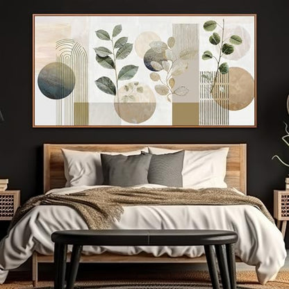 Large Framed Boho Green Botanical Wall Art For Living Room 29 X 58 In - color: green white, size: 58"L x 29"W