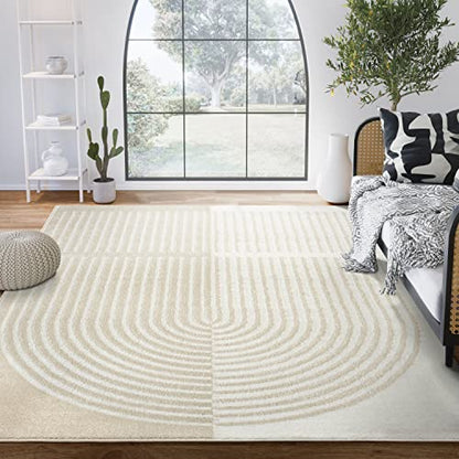 Abani Nuevo Collection Area Rug - Modern Arch Beige/Cream Pattern -7'9" x 10'2" - Easy to Clean - Non-Shedding - Medium Pile - Soft Feel - for Living Room, Bedroom & Office - size: 7'9" x 10'2"