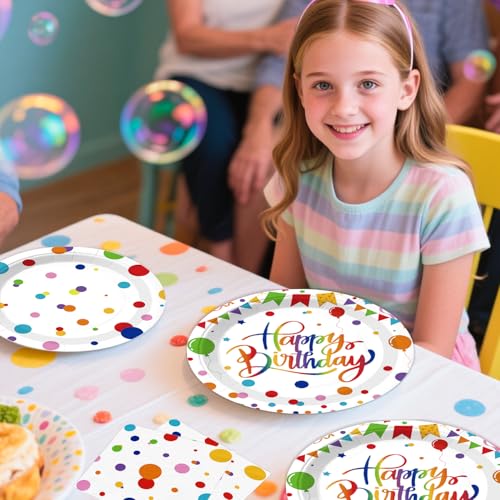 Xynic 214 Pcs Colorful Birthday Decorations Girl Tableware Set, Serves 25