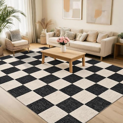 Garvee Modern Rug 5x7 Area Rugs for Living Room Washable Rugs, Black - color: Checkered - Black, size: 5' x 7' (Rectangular)
