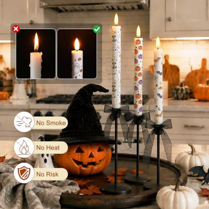 Cute Halloween Decor Indoor, Halloween Flameless Taper Ghost Candles, 6Pc