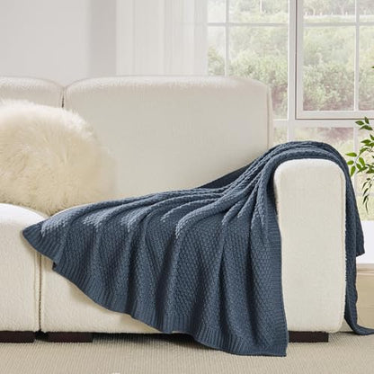 Blue Throw Blanket, Sweater-Soft Moss Knit, 50" x 60", Dusty Blue - color: Moss-dusty Blue, size: 50"x60"