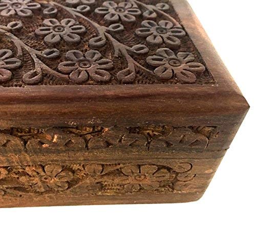 New Age Imports, Inc. GIFT IDEAS~ Floral Carved Handmade Wooden Box 4 inches by 6 inches~Ideal for storing Jewelry, Coins, Tartot cards, Small Treasures, URN Box & etc (Floral Carved 4"x6") - size: Floral Carved 4 x 6 inches