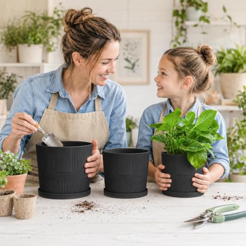 5 Plant Pots Indoor,4.8+5.5+6+6.5+7 In Flower Pots with Saucers & Drainage - color: Black, size: 4.8''+5.5''+6''+6.5''+7''