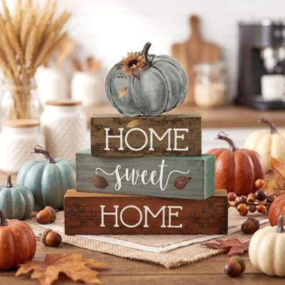 Amyhill 4 Pcs Pumpkin Thanksgiving Tiered Tray Wooden Table Sign Decor - style: Blue Pumpkin