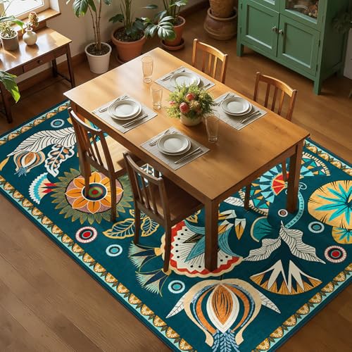 Joydeco Egypt Floral Machine Washable Living Room Bedroom Area Rugs 5x7 - color: Dark Green, size: 5' x 7' (Rectangular)