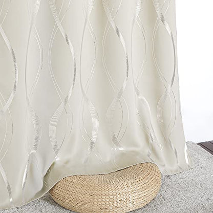 NICETOWN Bedroom Curtains Small Blackout Panels, Beige, Set of 2, 42 by 40 Inch, Window Treatment Thermal Insulated Solid Grommet Blackout Wave Line Foil Print Design Curtains for Kitchen, Cafe, Loft - color: 1 - Beige, size: 42"W x 40"L (Pack of 2)