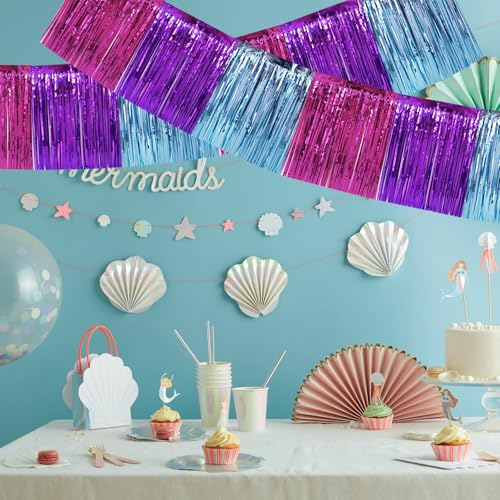 BEISHIDA Blue Purple Pink Fringe Garland Banner Wall Tinsel Foil Streamers - color: Blue Purple Pink