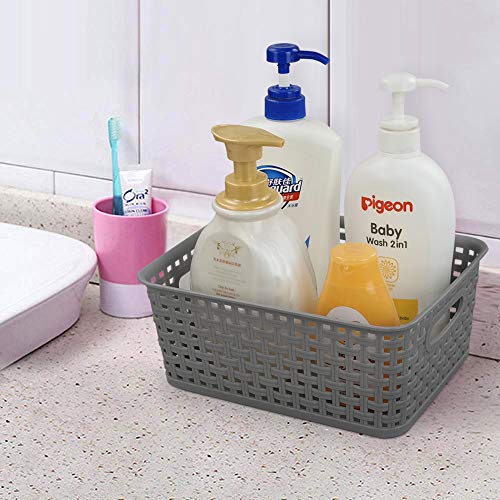 Sandmovie Grey Plastic Rattan Storage Baskets, 6 Packs - color: Grey