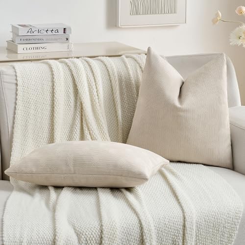 FUTEI Pack of 2 Chenille Throw Pillow Covers 24x24 Inch,Beige - color: Beige, size: 24" x 24" (Pack of 2)