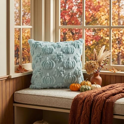 AVOIN colorlife Blue Pumpkin Fall Throw Pillow Covers 18x18 Inch - color: Blue Maple, size: 18" x 18" (Pack of 2)
