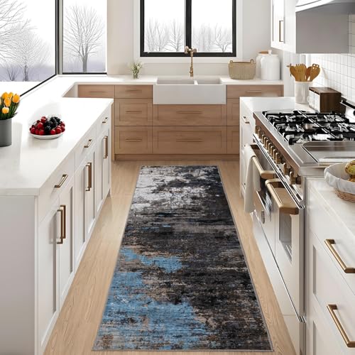 GarveeHome Machine Washable Runner Abstract Hallway Rugs 2x6 Grey Brown - color: Natura/Land, size: 2' x 6' (Rectangular)
