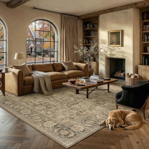 PureCozy 8x10 Brown Area Rug for Living Room Vintage Distressed - color: Brown, size: 8' x 10' (Rectangular)