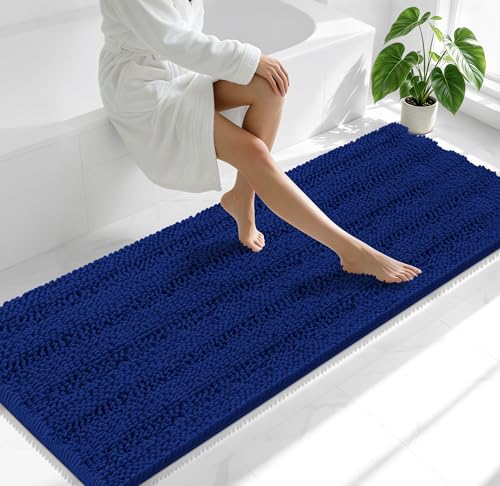 Smiry Thick Chenille Bathroom Runner Rugs 70x24, Absorbent Bath Mat, Navy - color: Navy, size: 70" X 24"